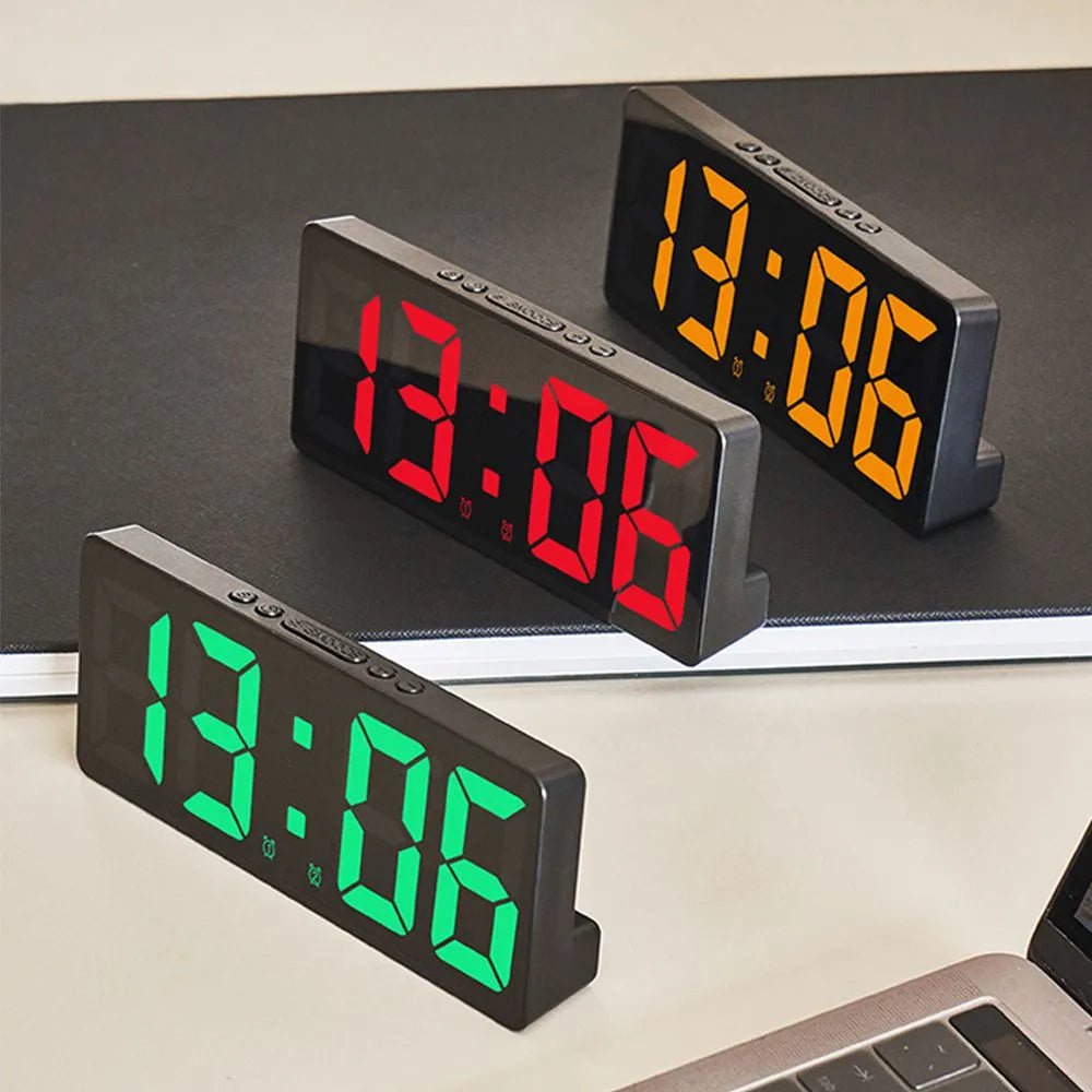 Storazone Creative Number Clock Color Nightlight Temperature Calendar Alarm Clock LED Large Number Electronic Clock Backlight Home Decor