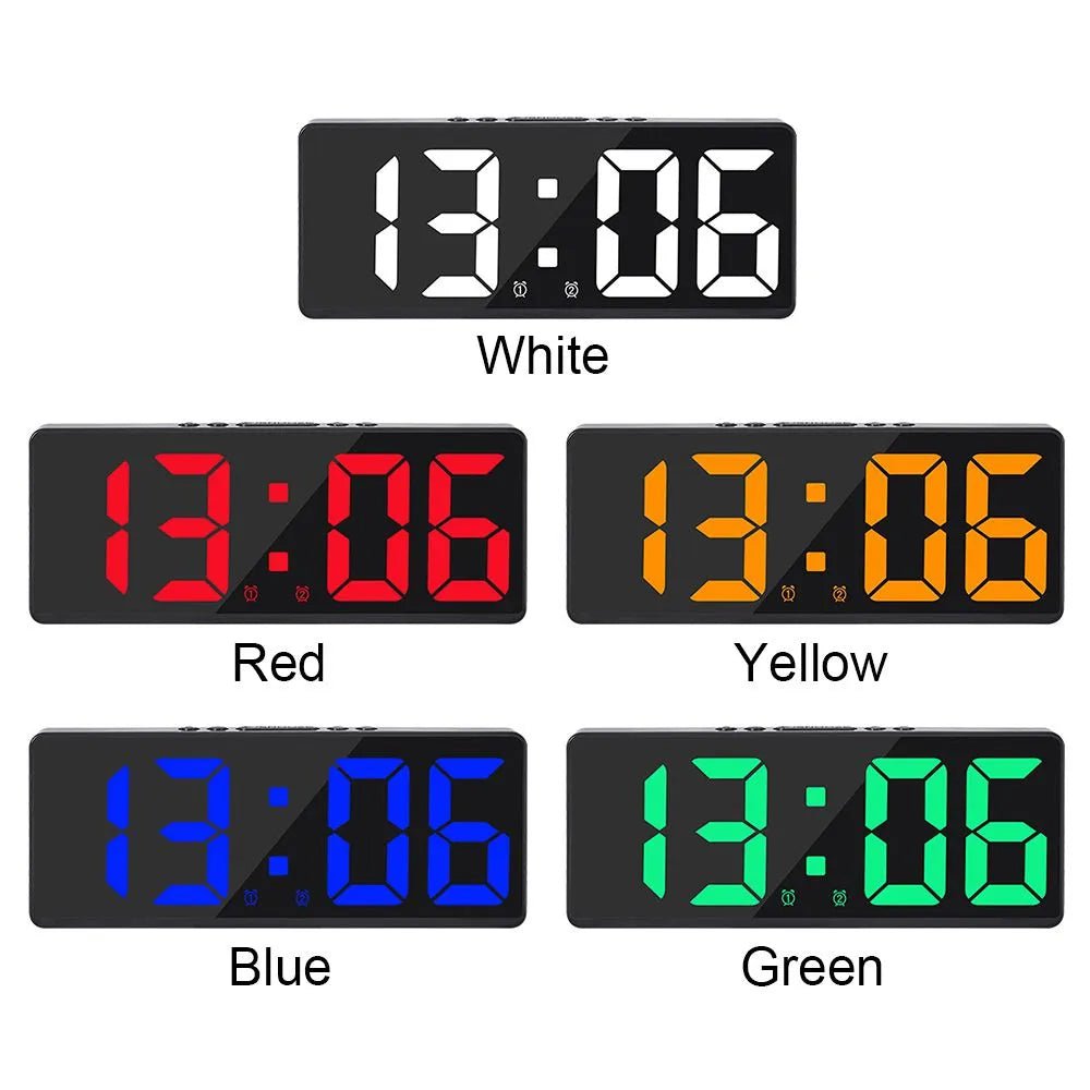 Storazone Creative Number Clock Color Nightlight Temperature Calendar Alarm Clock LED Large Number Electronic Clock Backlight Home Decor