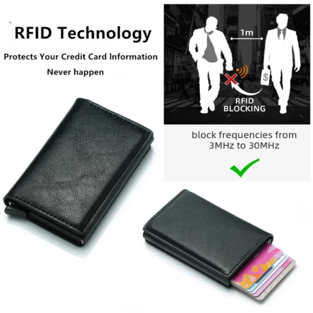 Storazone Credit Card Holder Men Wallet RFID Blocking Protected Aluminium Box PU leather Wallets with Money Clip Designer pasjeshouder