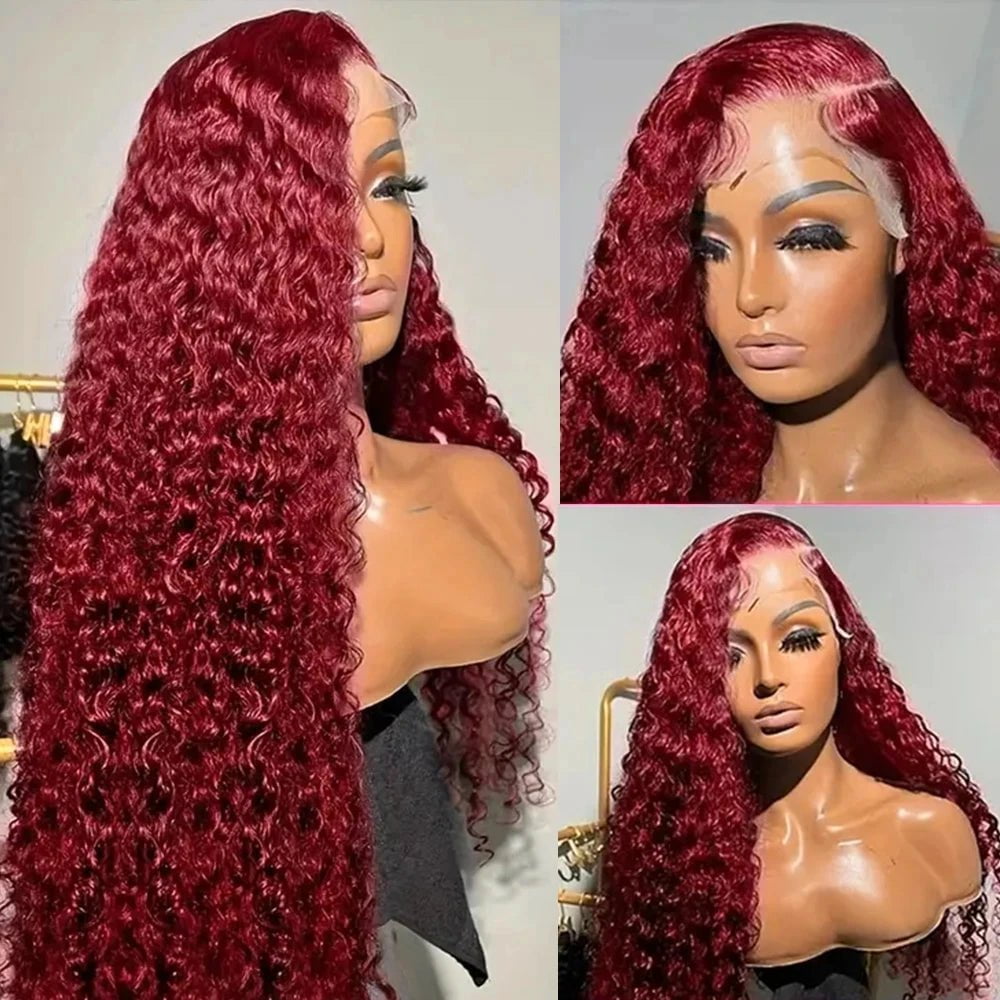 Storazone Curly Burgundy 13x6 HD Lace Frontal Wig Human Hair Brazilian 99J Red Colored Deep Wave 13x4 Lace Front Human Hair Wigs For Women