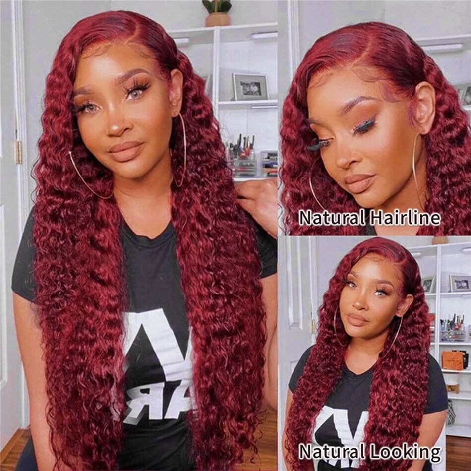 Storazone Curly Burgundy 13x6 HD Lace Frontal Wig Human Hair Brazilian 99J Red Colored Deep Wave 13x4 Lace Front Human Hair Wigs For Women