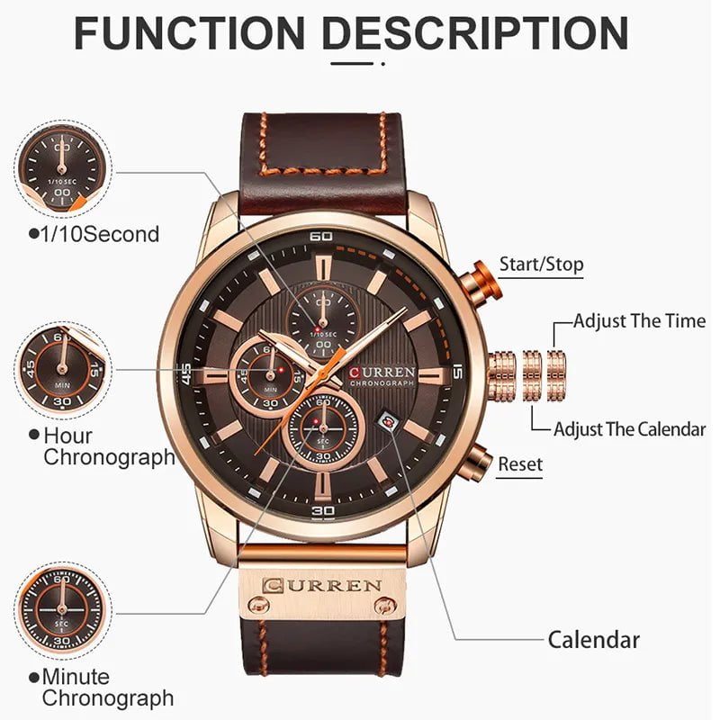 Storazone CURREN Brand Watch Men Leather Sports Watches Men's Army Military Quartz Wristwatch Chronograph Male Clock Relogio Masculino