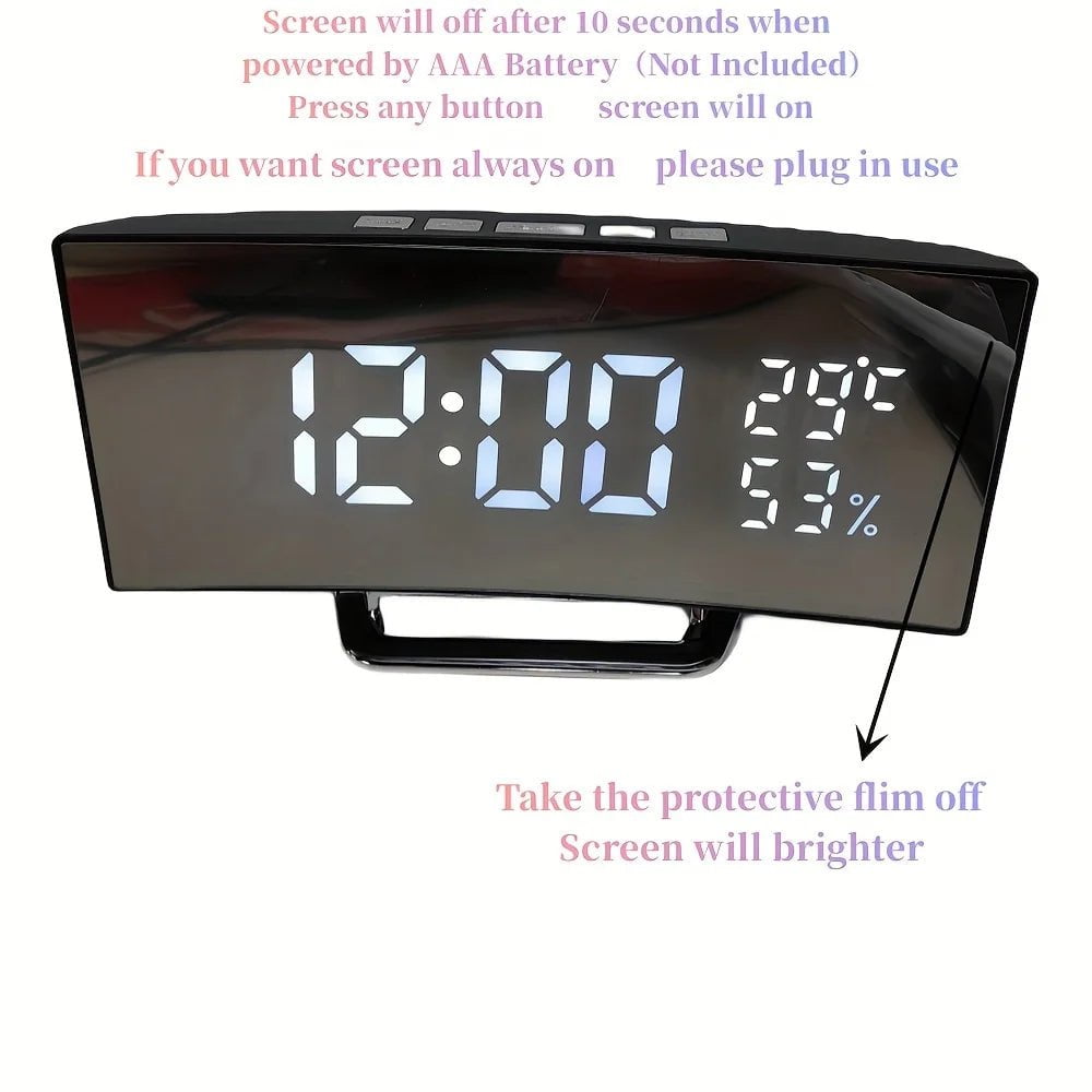 Storazone Curved Screen Digital Alarm Clock Temperature Date 2 Levels Brightness Adjustment Snooze Table Clock 12/24H Night Mode LED Clock