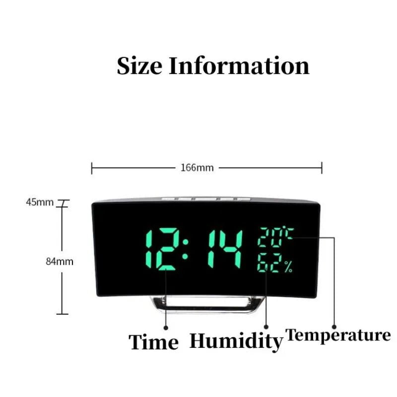 Storazone Curved Screen Digital Alarm Clock Temperature Date 2 Levels Brightness Adjustment Snooze Table Clock 12/24H Night Mode LED Clock