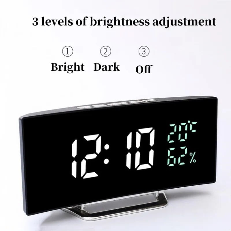 Storazone Curved Screen Digital Alarm Clock Temperature Date 2 Levels Brightness Adjustment Snooze Table Clock 12/24H Night Mode LED Clock