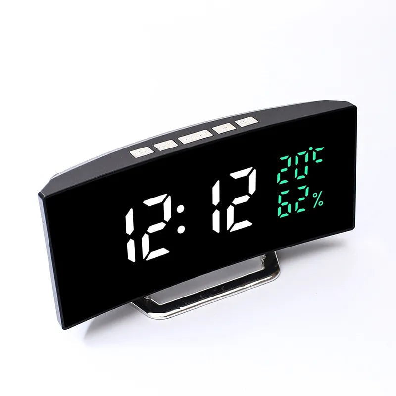 Storazone Curved Screen Digital Alarm Clock Temperature Date 2 Levels Brightness Adjustment Snooze Table Clock 12/24H Night Mode LED Clock