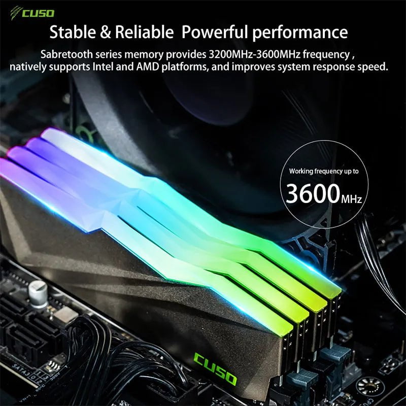 Storazone CUSO memoria ram ddr4 16GB 8GBx2 3200MHz 3600MHz Memoria RGB Ram DDR4 Sabertooth Series RGB Memory DIMM For Desktop