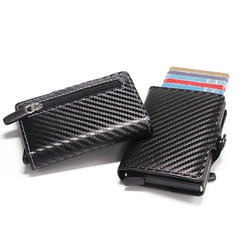 Storazone Custom Card Holder Anti-theft Carbon Fiber Wallet Men Credit Card Holder Zipper Coins Pocket Wallet RFID Card Case & Money Clips
