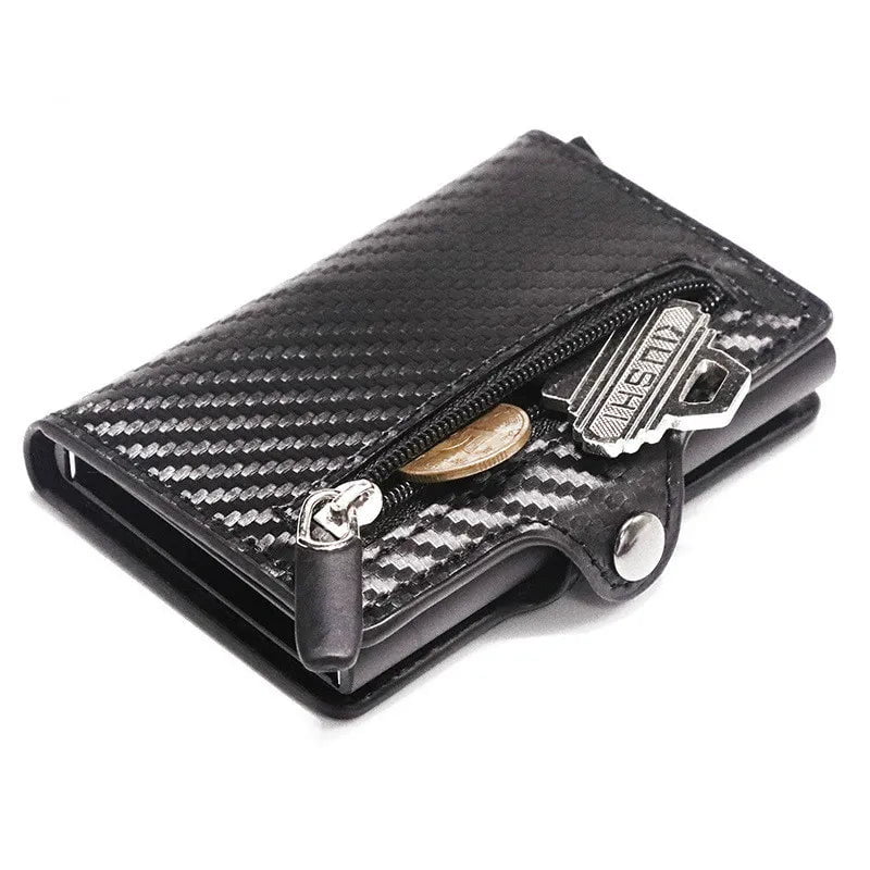 Storazone Custom Card Holder Anti-theft Carbon Fiber Wallet Men Credit Card Holder Zipper Coins Pocket Wallet RFID Card Case & Money Clips