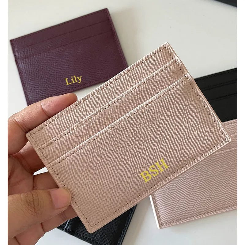 Storazone Custom Letters Men PU Leather Credit Card Holder Personalize Initials Slim Card Wallet Monogram Name Card Case Women DIY Present