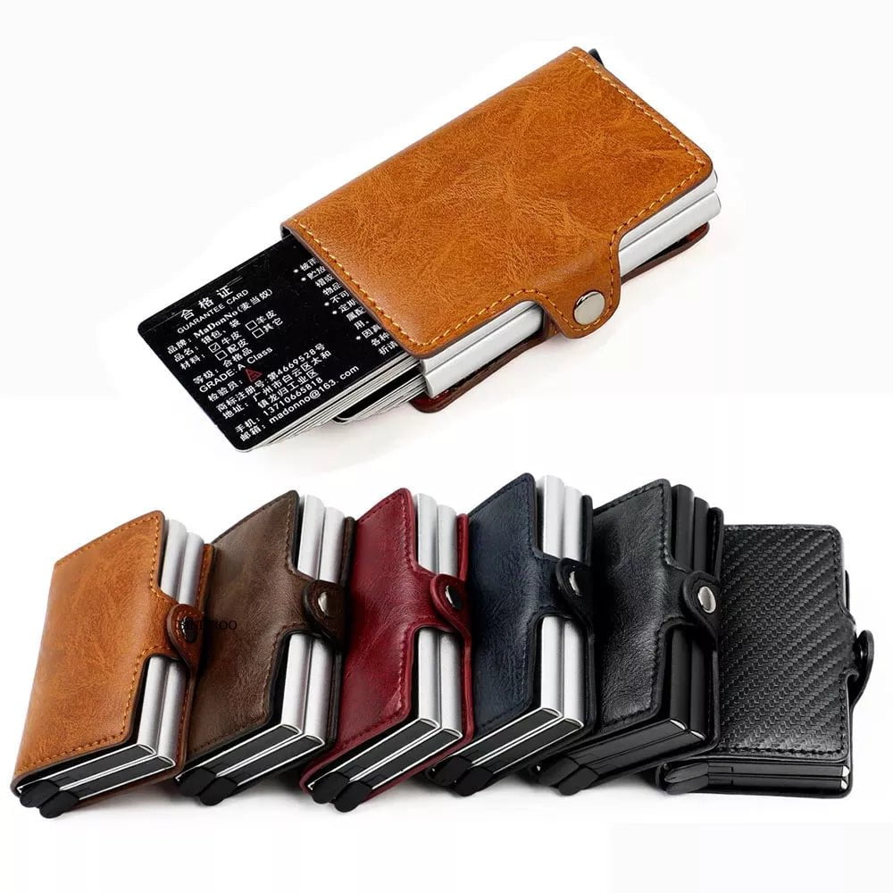 Storazone Custom RFID Blocking Men Wallet Credit Card Holder Leather Card Wallet Double Metal Box ID Card Holder Money Clip Purse New 2023