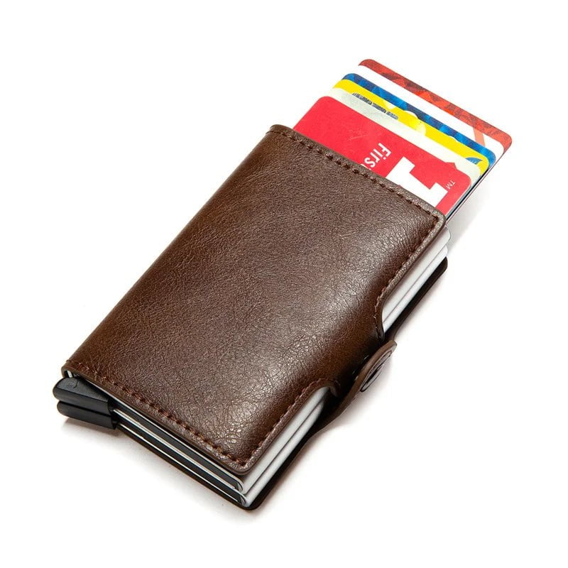 Storazone Custom RFID Blocking Men Wallet Credit Card Holder Leather Card Wallet Double Metal Box ID Card Holder Money Clip Purse New 2023
