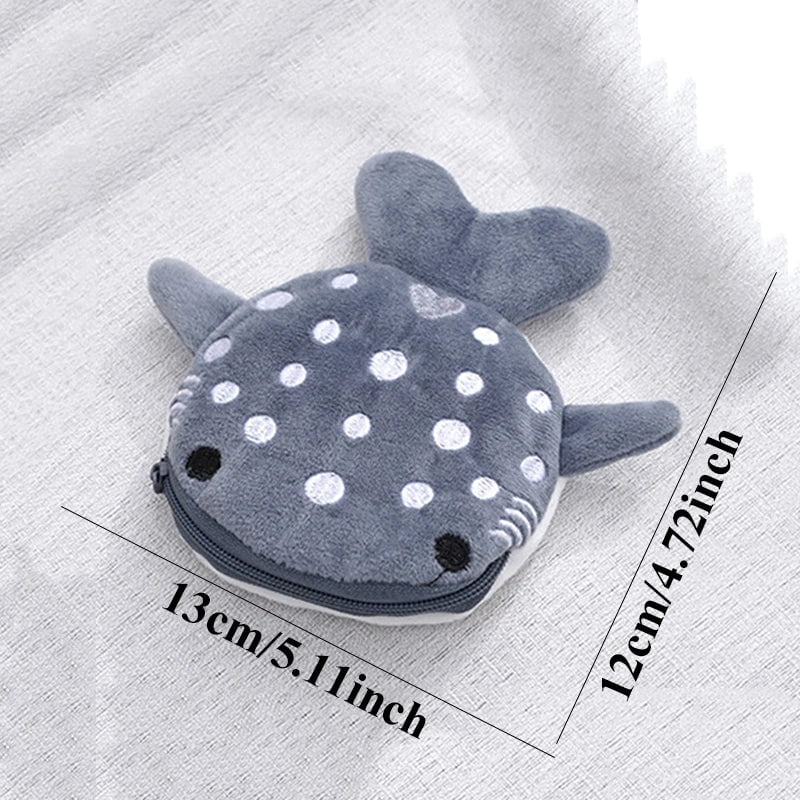 Storazone Cute Blue Small Whales Coin Purse Plush Zipper Coin Wallet Shark Shape Designer Women's Wallet Change Purse Key Earphone Pouch