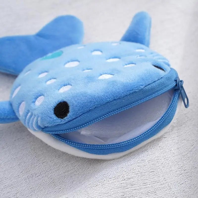 Storazone Cute Blue Small Whales Coin Purse Plush Zipper Coin Wallet Shark Shape Designer Women's Wallet Change Purse Key Earphone Pouch