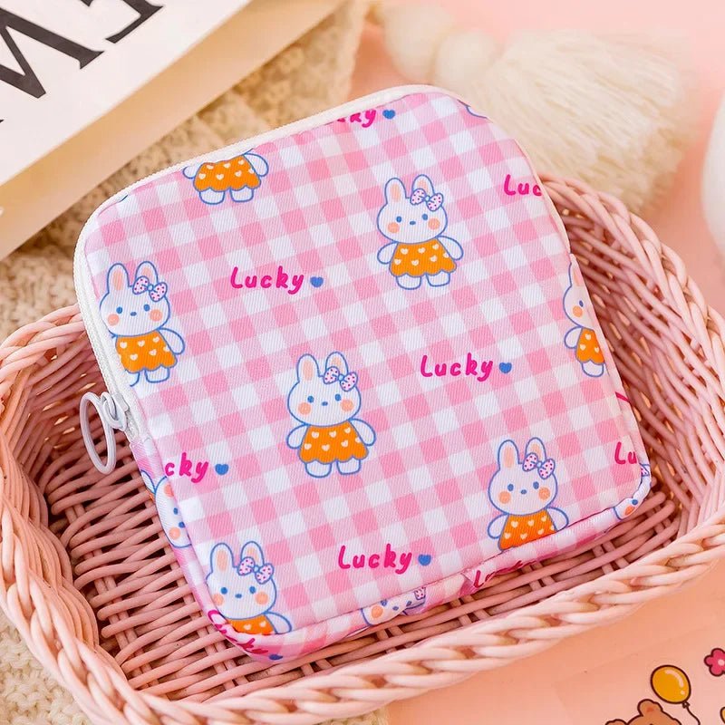 Storazone cute rabbit Women Girls Kawaii Cosmetic Makeup Tampon Bear Napkin Pouch Storage Bag Coin Purse Sanitary Pads Bag Mini Data Cables Organizer