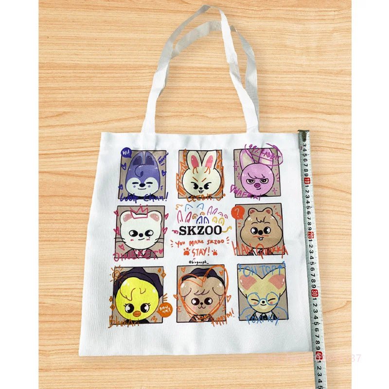 Storazone Cute Tote Bag Stray Kids SKZOO Kpop Linen Fabric Shoulder Shopper Bags For Women Eco Foldable Reusable Shopping Bags New Style