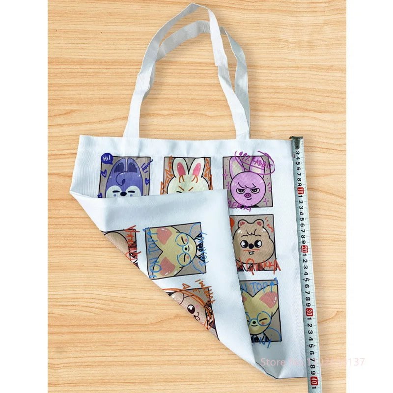 Storazone Cute Tote Bag Stray Kids SKZOO Kpop Linen Fabric Shoulder Shopper Bags For Women Eco Foldable Reusable Shopping Bags New Style