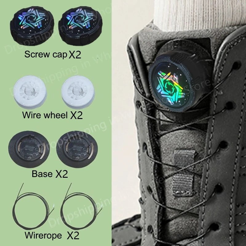 Storazone D-Black 2023 New Automatic Laces Sneakers Swivel Buckle Shoelaces Without ties Adults Kids Lazy No Tie Shoe laces Shoe Accessories 1Pair