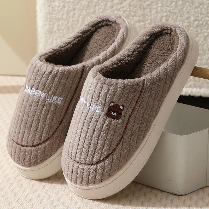 Storazone D-Coffee / 36-37(fit 35-36) 2023 New Winter Fulffy Fur Slippers Men Plush Fleece Flat Slippers Sweet Thick Soled Indoor Cotton Slippers For Couple Shoes