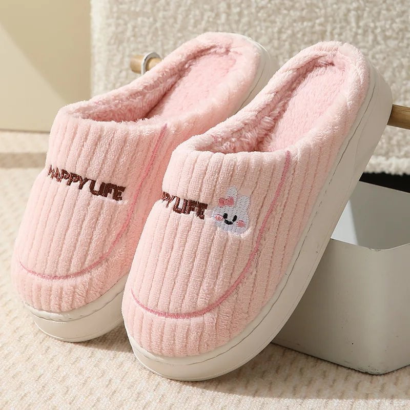 Storazone D-Pink / 36-37(fit 35-36) 2023 New Winter Fulffy Fur Slippers Men Plush Fleece Flat Slippers Sweet Thick Soled Indoor Cotton Slippers For Couple Shoes