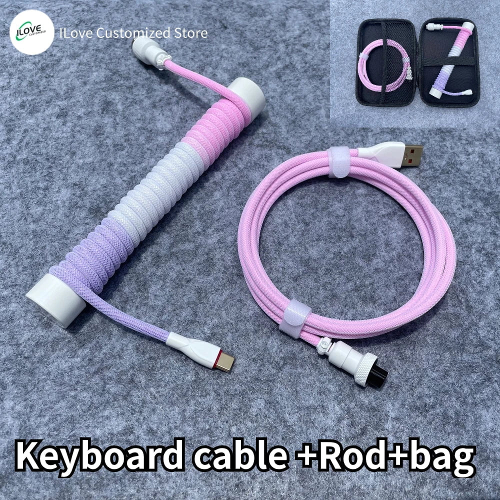 Storazone Daffodil Color / 1.8m Coiled Keyboard Cable USB C for Mechanical Gaming Keyboard Double-Sleeved Wire with Detachable Metal Aviator Connector Charging