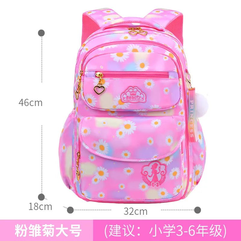 Storazone Daisy Pink Large Orthopedic Primary School Bags for Girls Gradient Color Grades 1-3-6 Children's Backpack Large Capacity Kids Rucksack Mochila