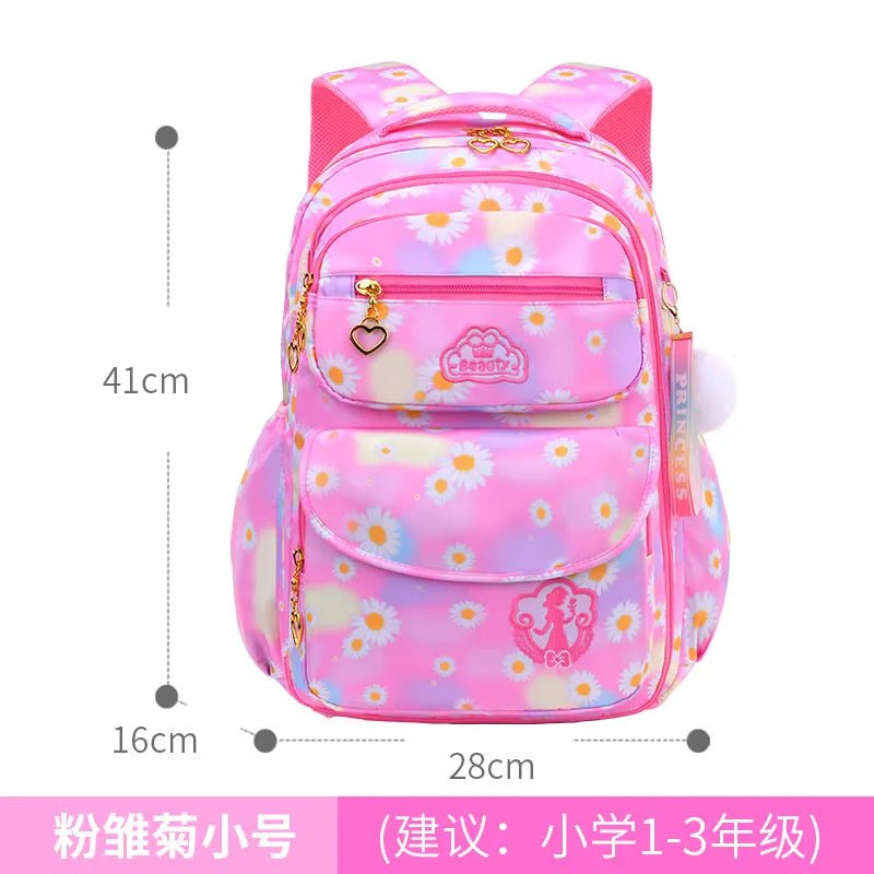 Storazone Daisy Pink Small Orthopedic Primary School Bags for Girls Gradient Color Grades 1-3-6 Children's Backpack Large Capacity Kids Rucksack Mochila