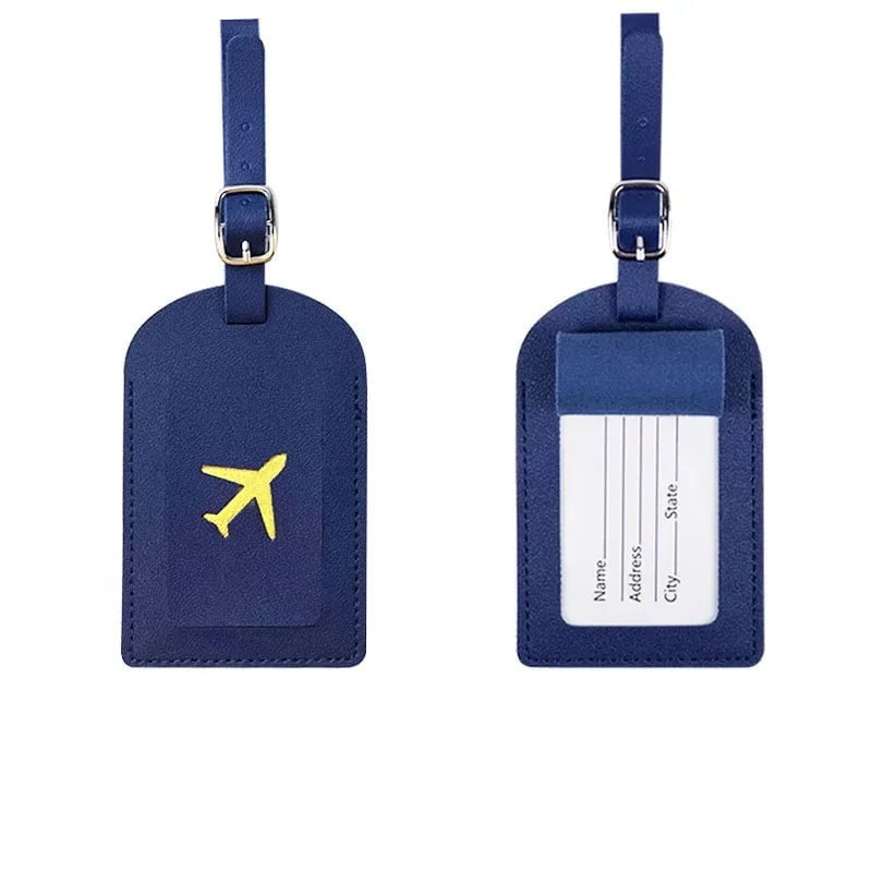 Storazone dark blue 1 1PC Women Men PU Leather Luggage Tag Suitcase Identifier Label Baggage Boarding Bag Tag Name ID Address Holder Travel Accessorie