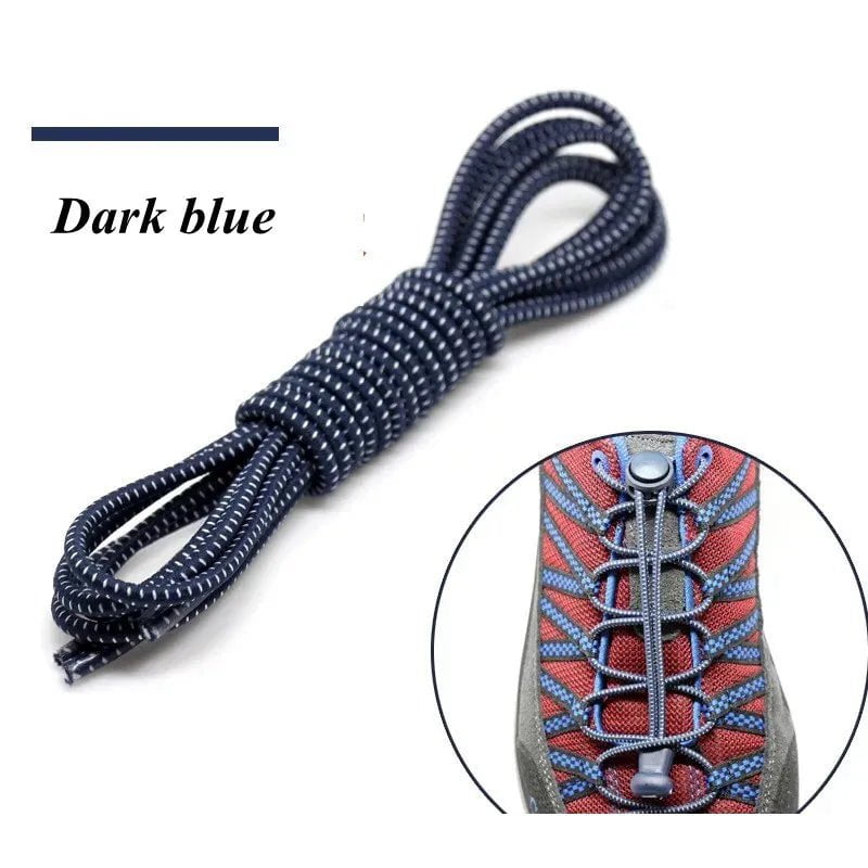 Storazone Dark blue / 100cm / CHINA 1 Pair 22 Colors Elastic Shoelaces Round Locking No Tie Shoe Laces Kids Adult Quick Lazy Laces Rubber Sneakers Shoelace T1