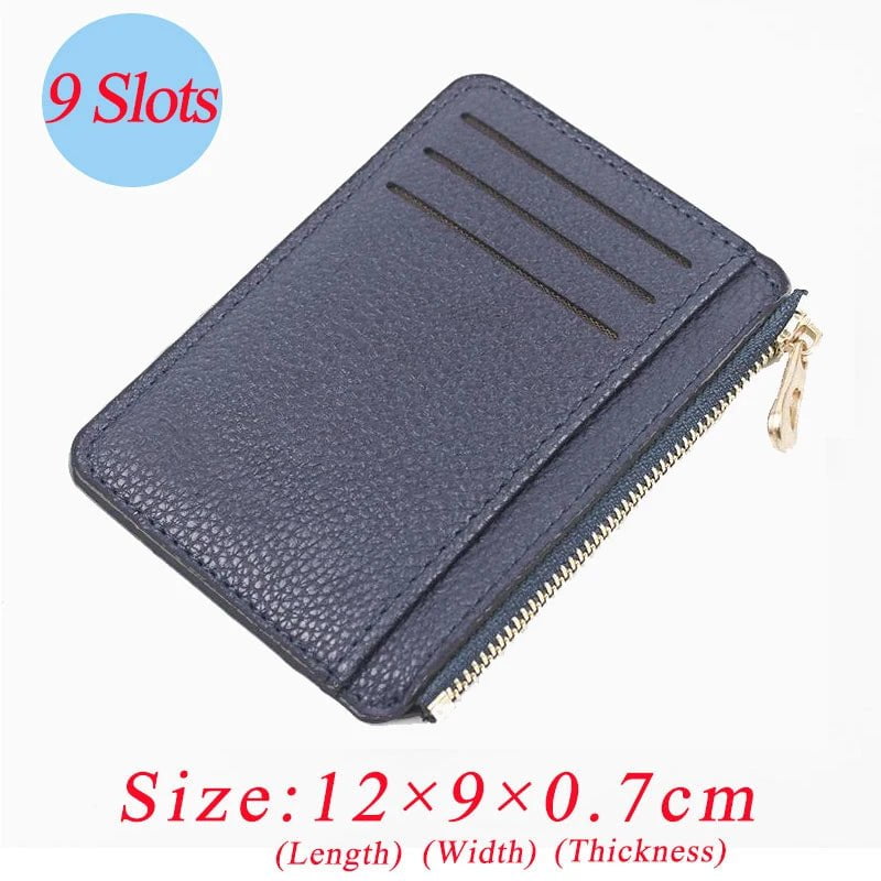 Storazone Dark Blue 9 Card Slots Ultra-thin Zipper Credit Card Holder 100% Leather Men's Wallet Slim Simplicity Coin Purse Wallet Cardholder Bags