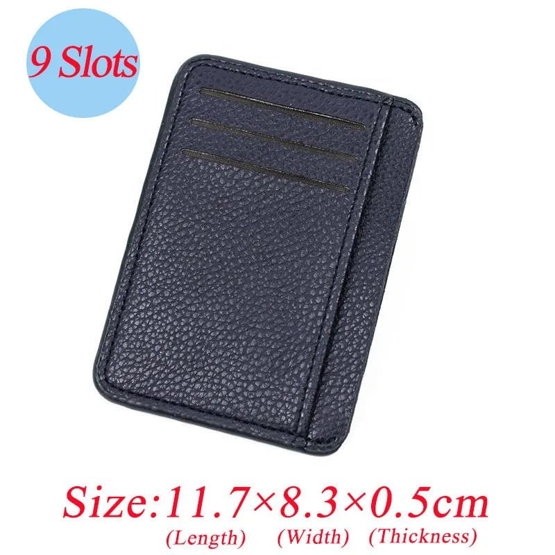 Storazone dark Blue no zipper 9 Card Slots Ultra-thin Zipper Credit Card Holder 100% Leather Men's Wallet Slim Simplicity Coin Purse Wallet Cardholder Bags