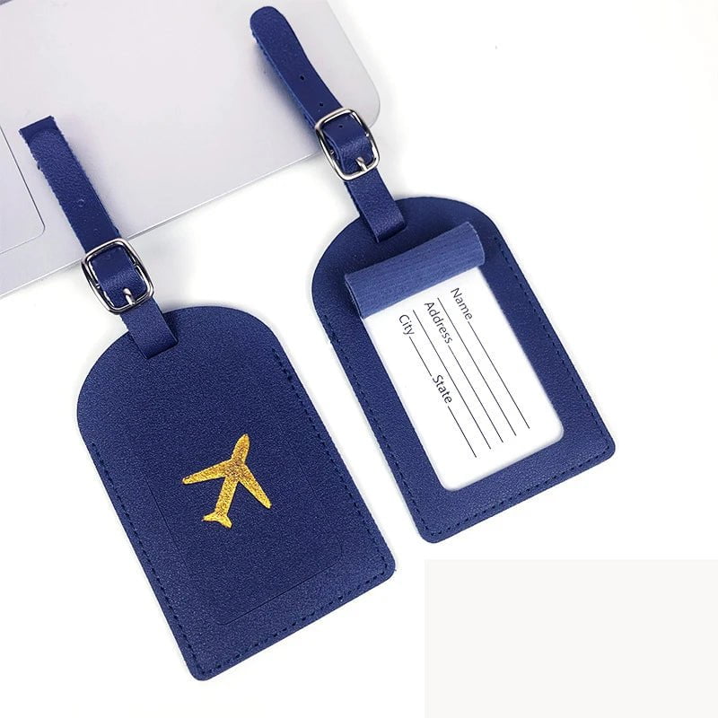 Storazone Dark Blue Portable 1PC PU Leather Luggage Tag Suitcase Identifier Label Baggage Boarding Bag Tag Name ID Address Holder Travel Accessories