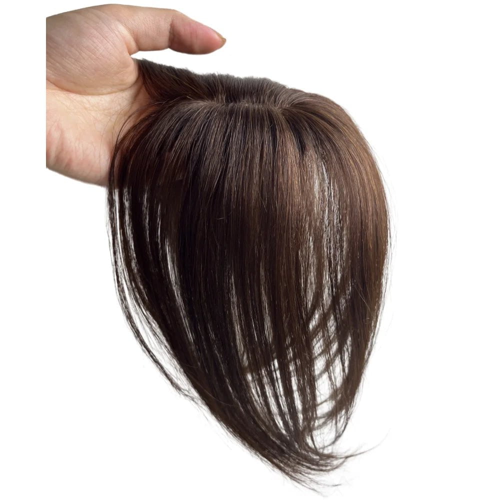 Storazone Dark Brown Anemone Natural Human Hair Bangs Side Fringe for Women 3D Middle Part False Bangs Clip-in Exrensions Invisible Hairpieces