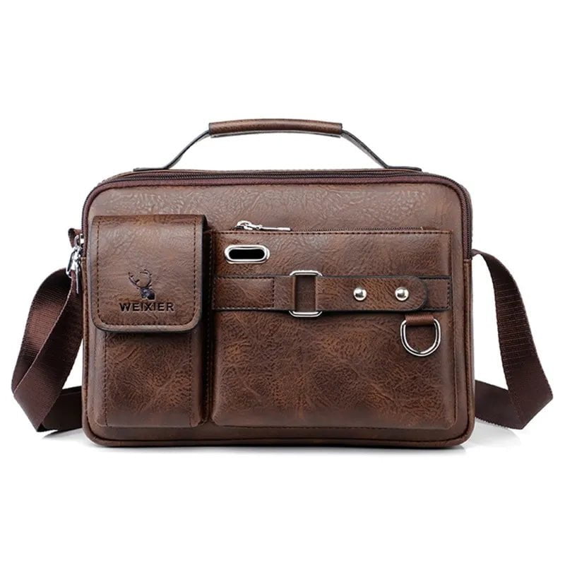 Storazone Dark Brown Fashion Men's Shoulder Portable PU Leather Handbag Business Briefcase Travel Man Crossbody s Brand Quality Men Bag