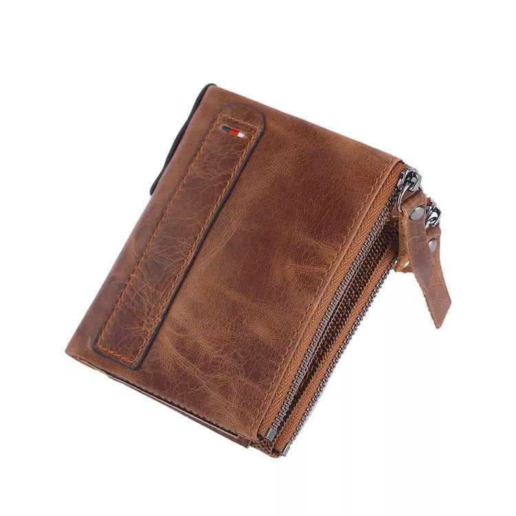 Storazone Dark Brown Men Wallets 100% Genuine Cow Leather Short Card Holder Leather Men Purse High Quality Luxury Brand Male Wallet