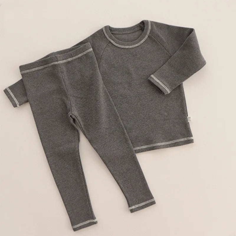 Storazone Dark Gray / 120(5 6year) 2pcs/set Children Sleepwear Solid Cotton Boy Children's Pajamas Set Children's Suit Girls Autumn Baby Clothes Sets Kids Pjs