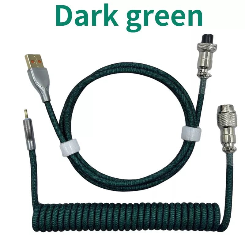 Storazone Dark green / 1.8M Coiled cable type C Mechanical keyboard wire USB keyboard cable  mechanical keyboard Aviator Desktop Computer Aviation Connector