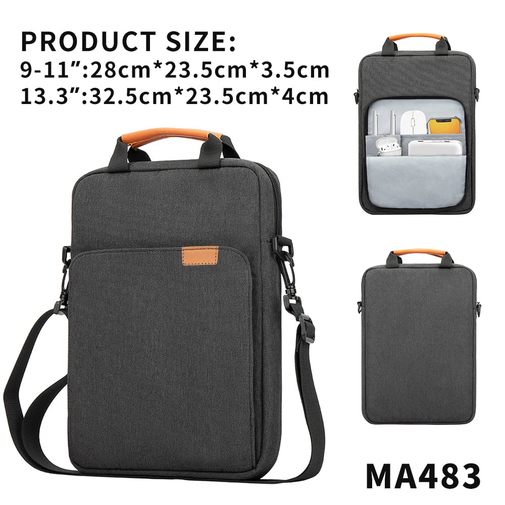 Storazone Dark Grey / 13.3 inch Tablet Shoulder Sleeve Bag For IPad air pro 12.9" , IPad Air 10.9" Surface Go 3/2 Galaxy Tab A 10,Laptop Pouch Handbag Birefcase