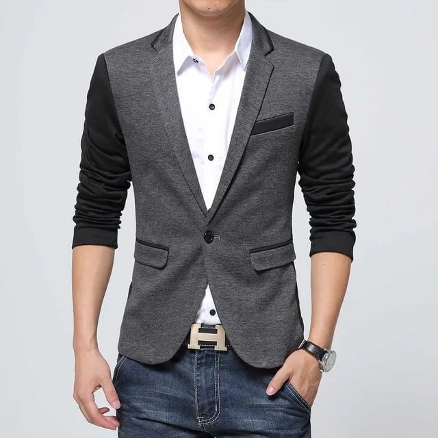 Storazone Dark Grey / 6XL New Slim Fit Casual jacket Cotton Men Blazer Jacket Single Button Gray Mens Suit Jacket Autumn Patchwork Coat Male Suite