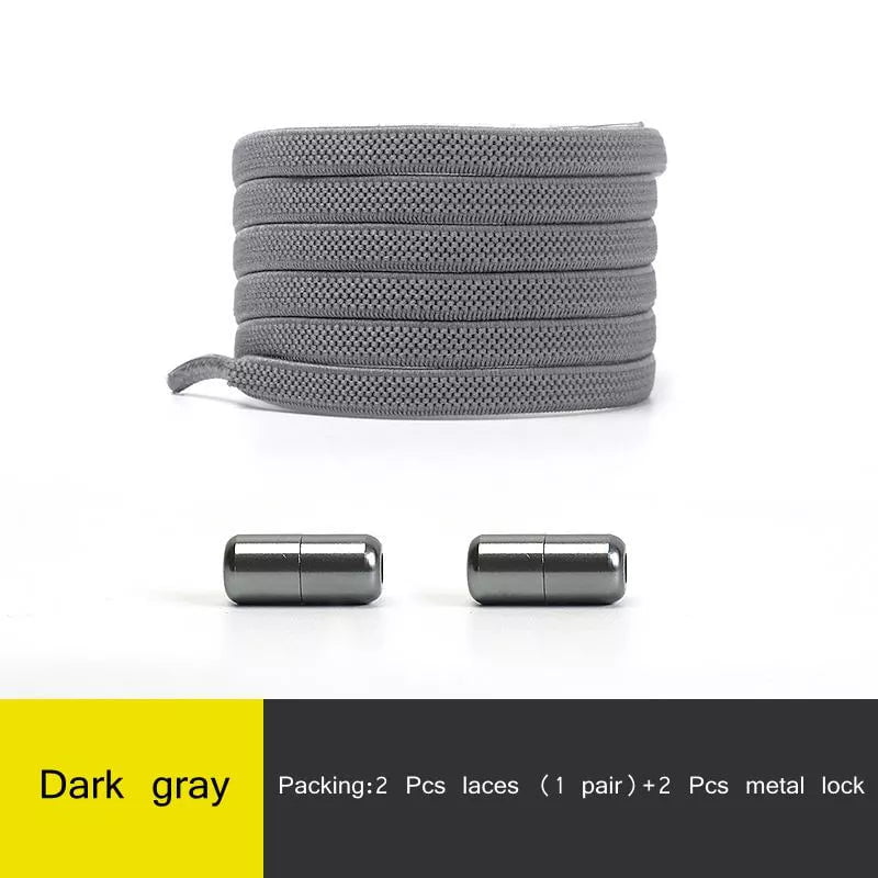 Storazone Dark Grey / CHINA 1Pair Multicolor Lock Elastic Sneaker Laces For Kids Adults and Elderly No Tie Shoelaces Quick Elastic Athletic Running Shoelace