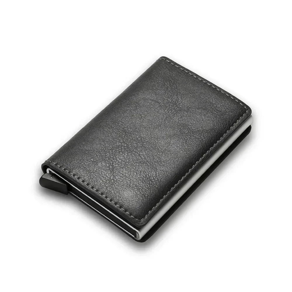 Storazone Dark Grey Credit Card Holder Men Wallet RFID Blocking Protected Aluminium Box PU leather Wallets with Money Clip Designer pasjeshouder