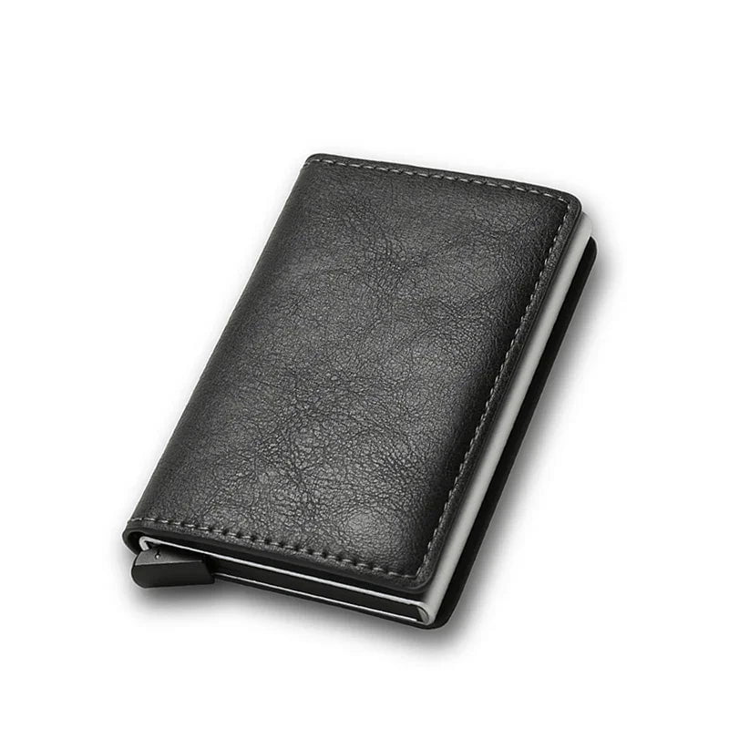 Storazone Dark Grey Top Quality Wallets Men Money Bag Mini Purse Male Vintage Brown Leather Rfid Card Holder Wallet Small Smart Wallet Pocket Walet