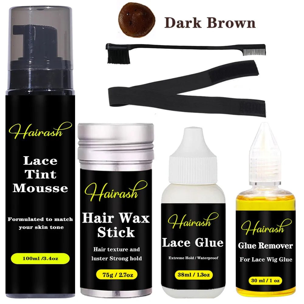 Storazone Dark kit / CHINA Lace Tint Mousse Waterproof Lace Wig Glue For Lace Front Wig Invisible Hair Glue+Wax Stick Edge Control + Glue Remover