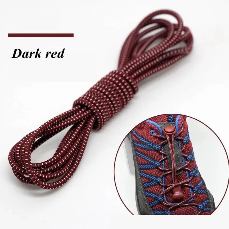 Storazone Dark red / 100cm / CHINA 1 Pair 22 Colors Elastic Shoelaces Round Locking No Tie Shoe Laces Kids Adult Quick Lazy Laces Rubber Sneakers Shoelace T1