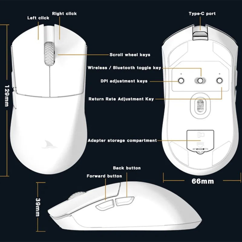 Storazone Darmoshark M3 Optical Esports Gaming Mouse Wireless Bluetooth 3-Mode 26KDPI PAM3395 TTC Microswitch Mice For Computer Laptop PC