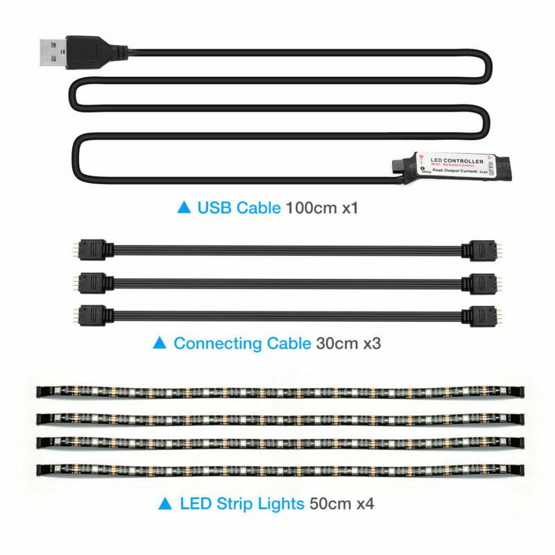 STORAZONE Décoration Black 4x50CM USB 5V RGB LED Strip Background Light Remote Kit For TV Computer Lamp