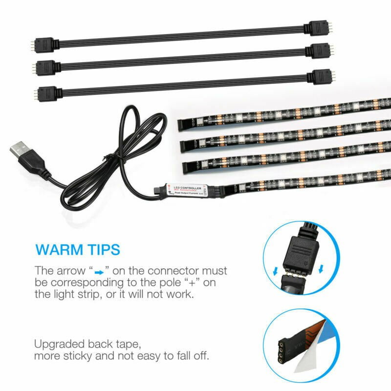 STORAZONE Décoration Black 4x50CM USB 5V RGB LED Strip Background Light Remote Kit For TV Computer Lamp