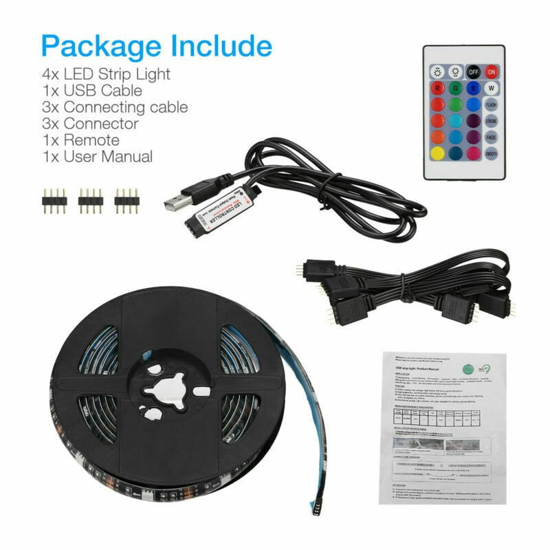 STORAZONE Décoration Black 4x50CM USB 5V RGB LED Strip Background Light Remote Kit For TV Computer Lamp