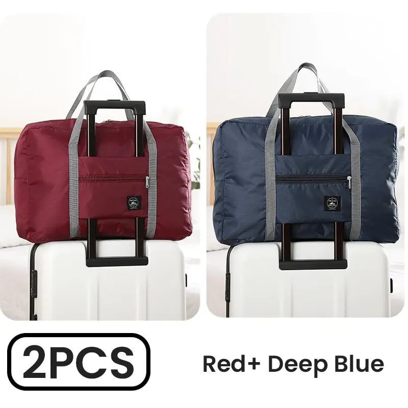 Storazone Deep Blue and Red 2 Pack Foldable Travel Duffel Bag for Airlines Carry on Bag Weekender Overnight Hospital Tote Bag Gym Duffel Bag Women Men