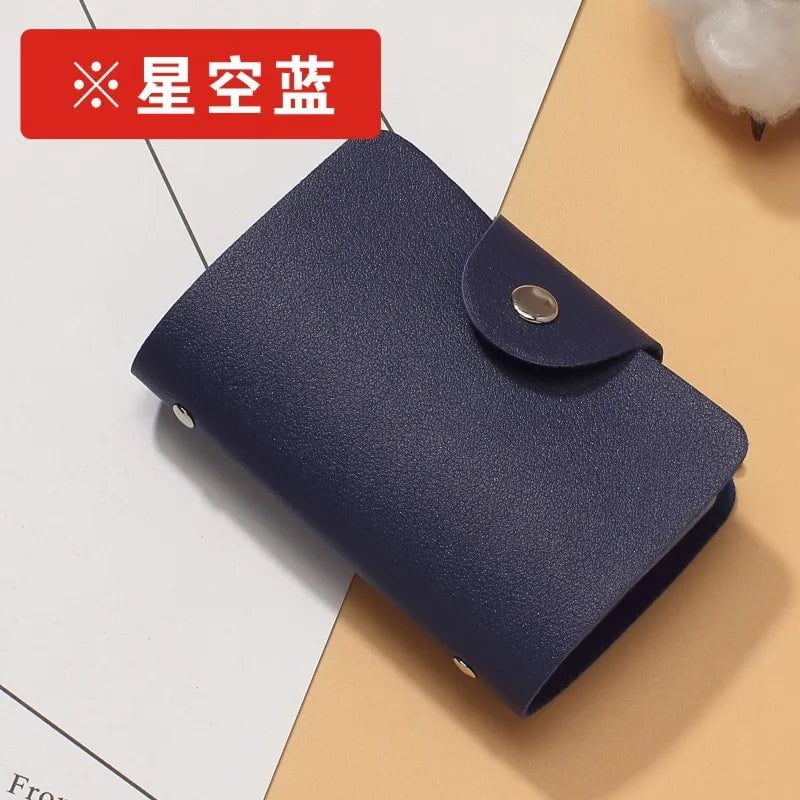 Storazone Deep Blue Business Card Holder Anti-theft ID Credit Card Holder Fashion Women's 24 Cards Slim PU Leather Pocket Case Coin Purse Wallet